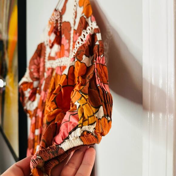 DODO BAR OR Nell Burnt Orange White Floral Lace Cutout Oversized Dress Size S - Picture 6 of 14